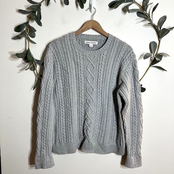 Gray Cable Knit Crew Neck Sweater - Picture 1 of 5